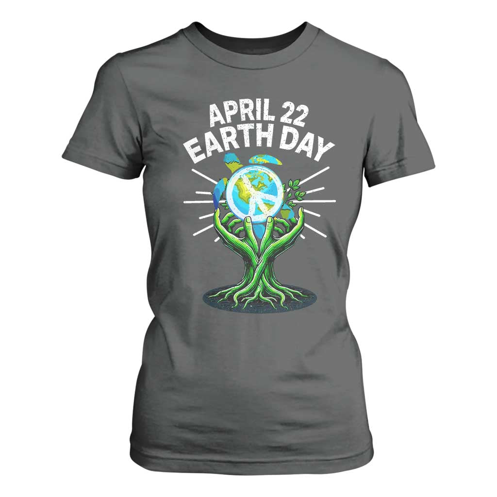Happy Earth Day April 22 T Shirt For Women Restore Earth Sea Turtle Tree Peace Sign TS11 Dark Heather Print Your Wear