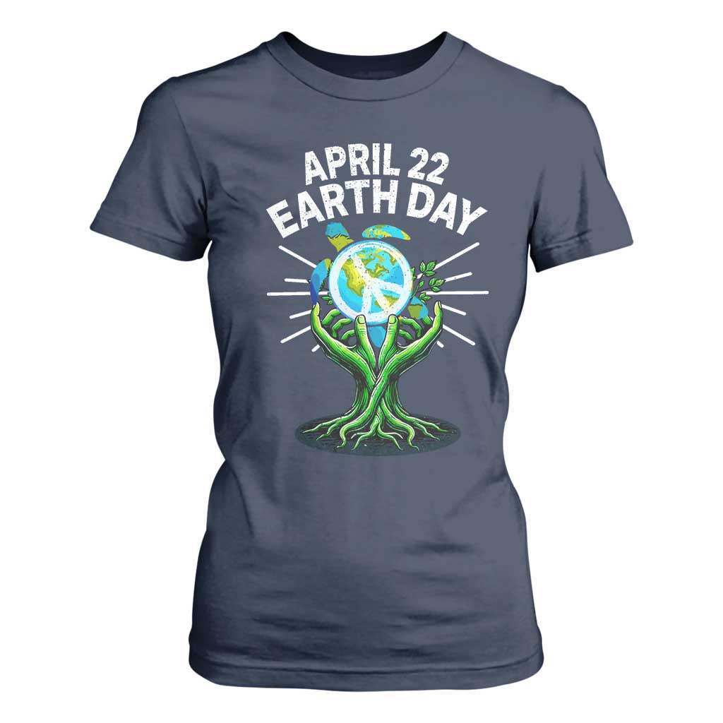 Happy Earth Day April 22 T Shirt For Women Restore Earth Sea Turtle Tree Peace Sign TS11 Navy Print Your Wear