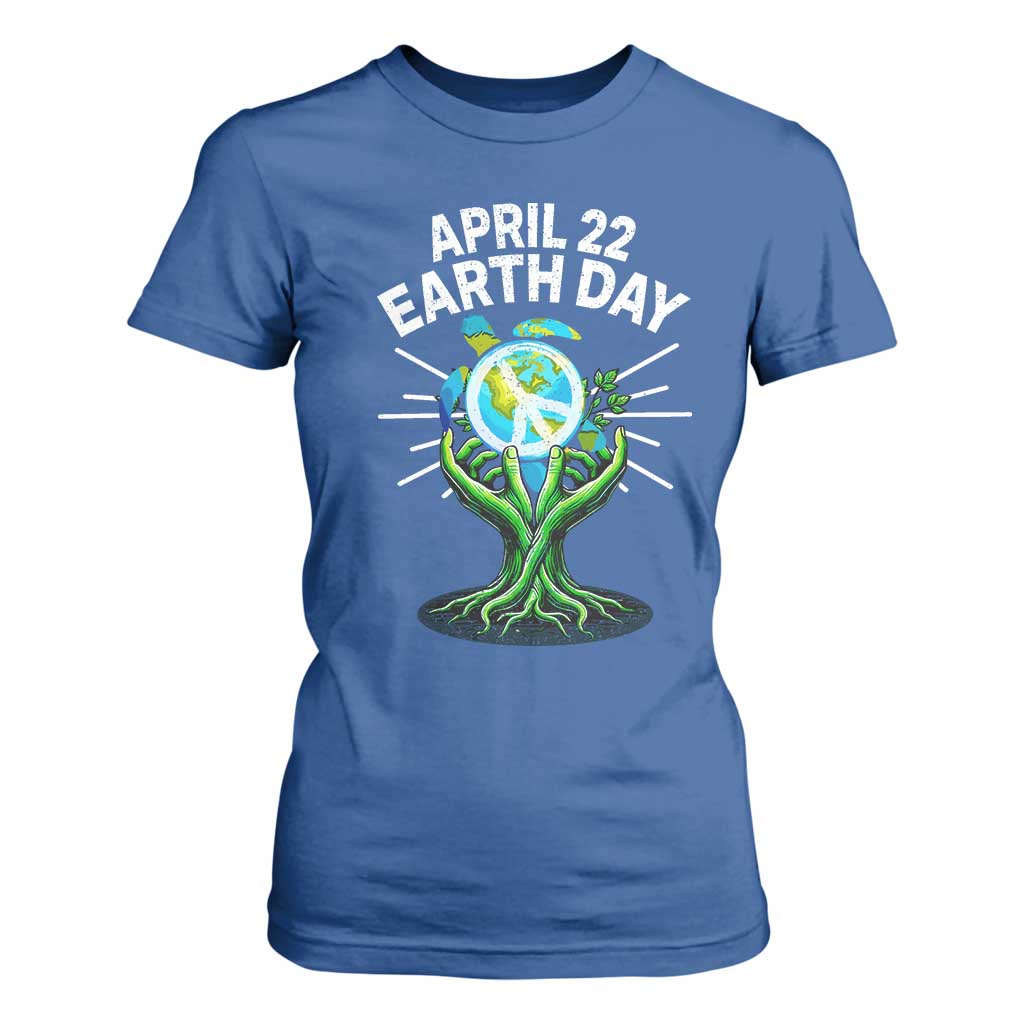 Happy Earth Day April 22 T Shirt For Women Restore Earth Sea Turtle Tree Peace Sign TS11 Royal Blue Print Your Wear