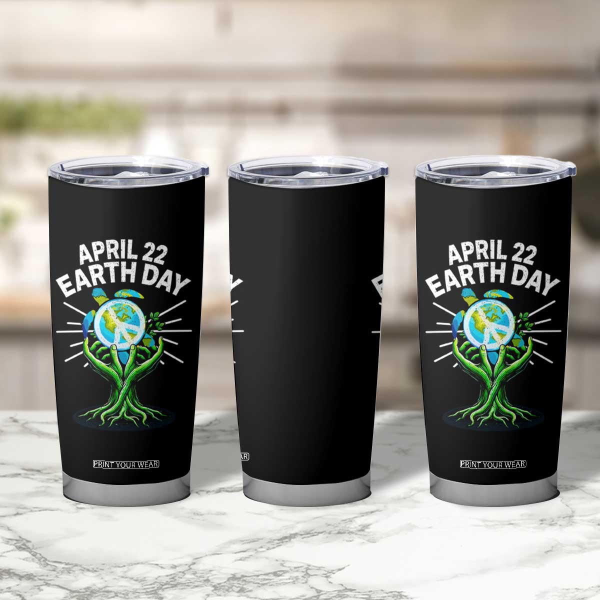 Happy Earth Day April 22 Tumbler Cup Restore Earth Sea Turtle Tree Peace Sign TS11 Print Your Wear