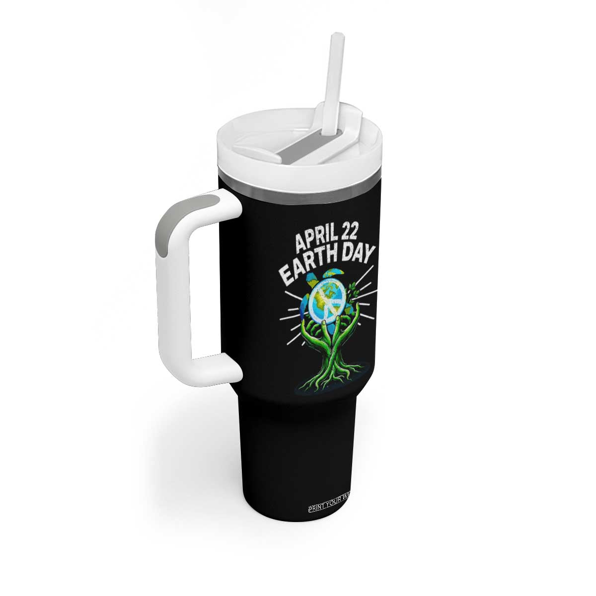 Happy Earth Day April 22 Tumbler With Handle Restore Earth Sea Turtle Tree Peace Sign TS11 Print Your Wear