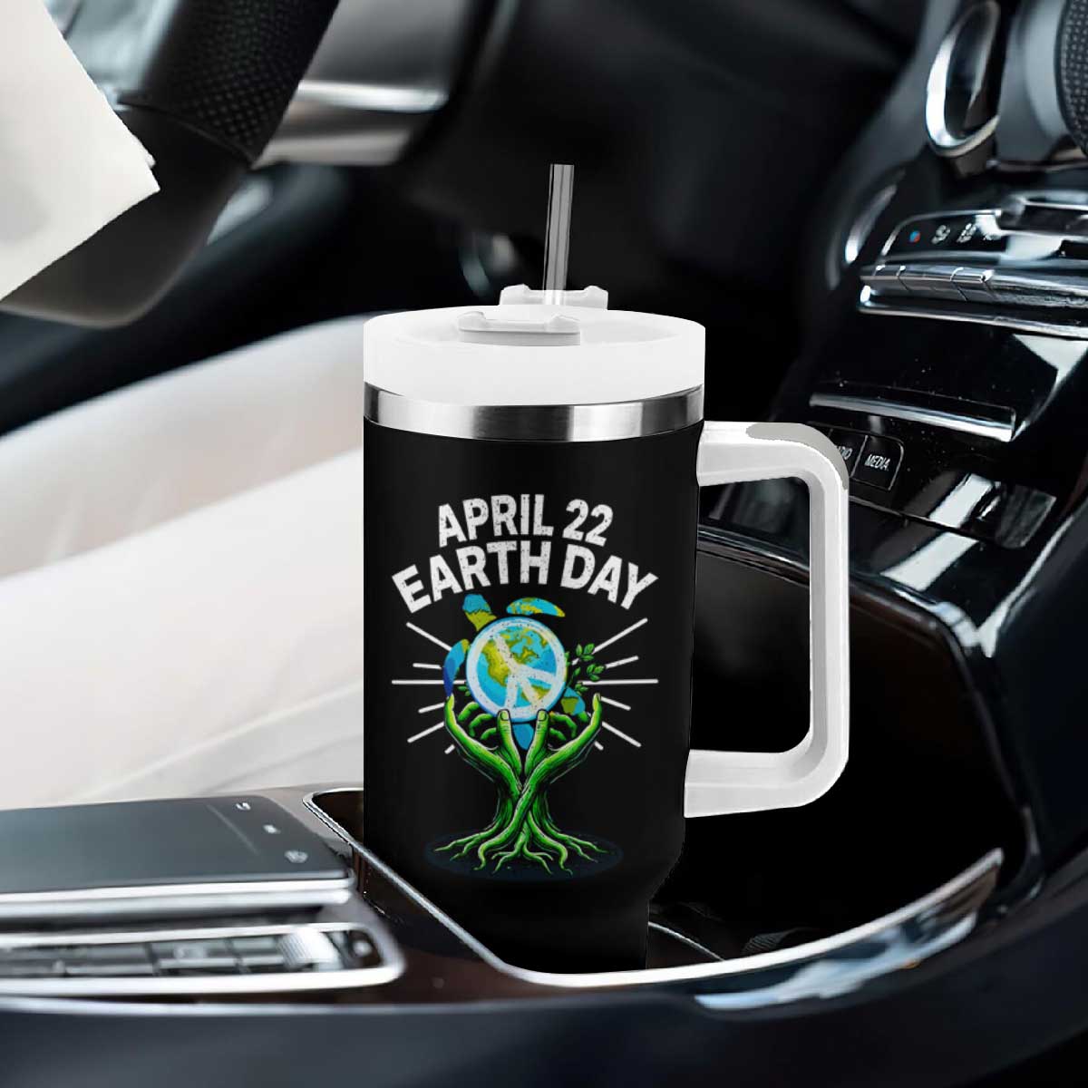 Happy Earth Day April 22 Tumbler With Handle Restore Earth Sea Turtle Tree Peace Sign TS11 Print Your Wear