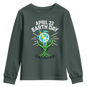 Happy Earth Day April 22 Youth Sweatshirt Restore Earth Sea Turtle Tree Peace Sign TS11 Dark Forest Green Print Your Wear