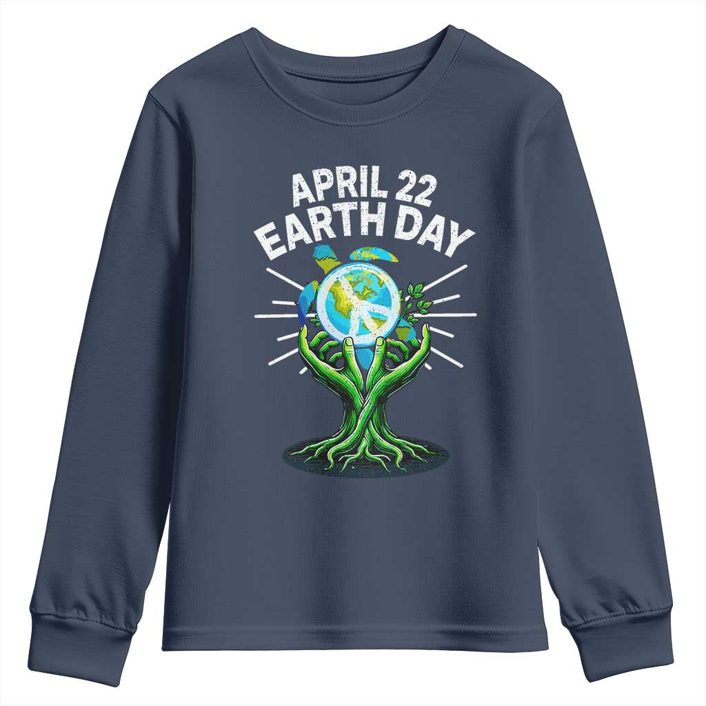 Happy Earth Day April 22 Youth Sweatshirt Restore Earth Sea Turtle Tree Peace Sign TS11 Navy Print Your Wear