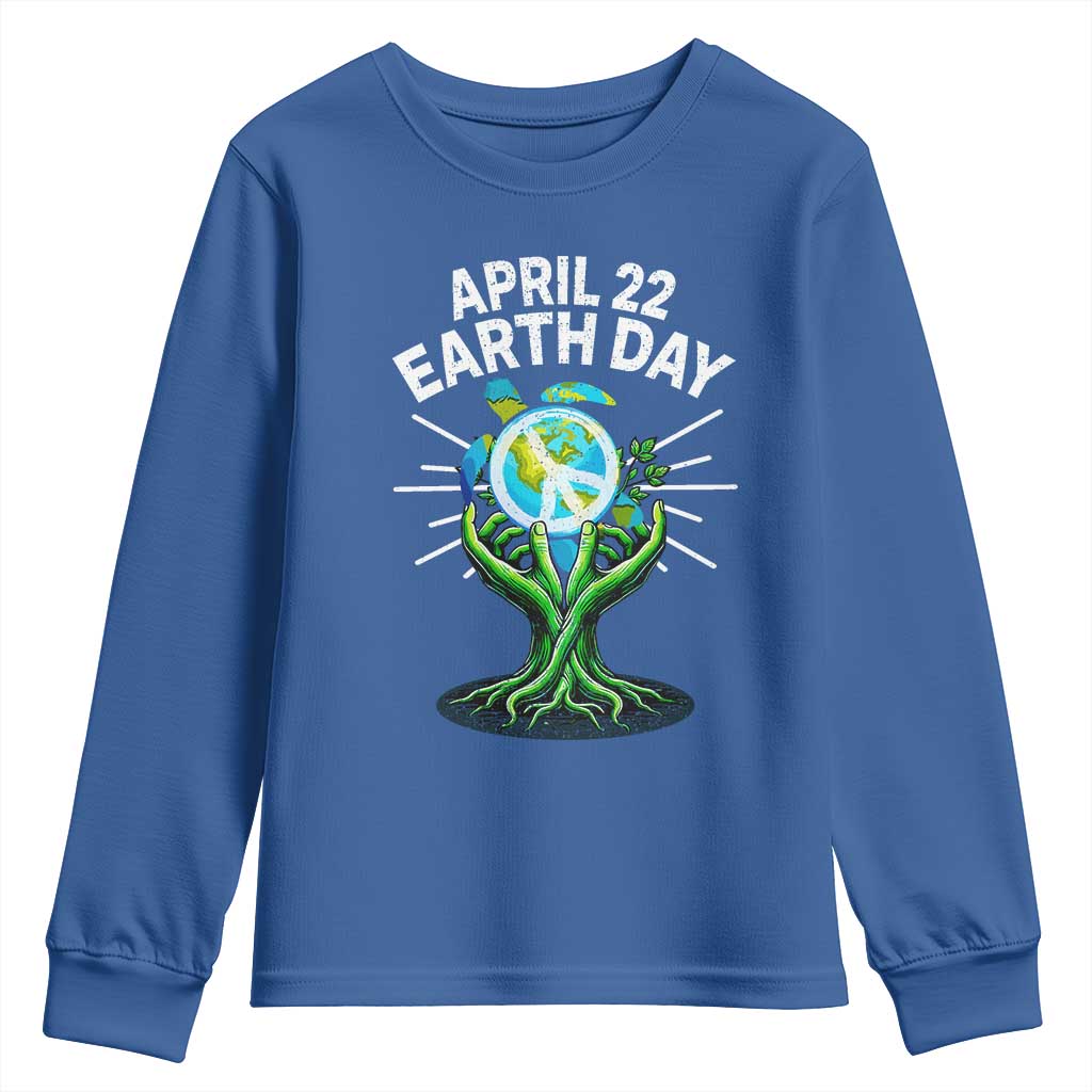 Happy Earth Day April 22 Youth Sweatshirt Restore Earth Sea Turtle Tree Peace Sign TS11 Royal Blue Print Your Wear