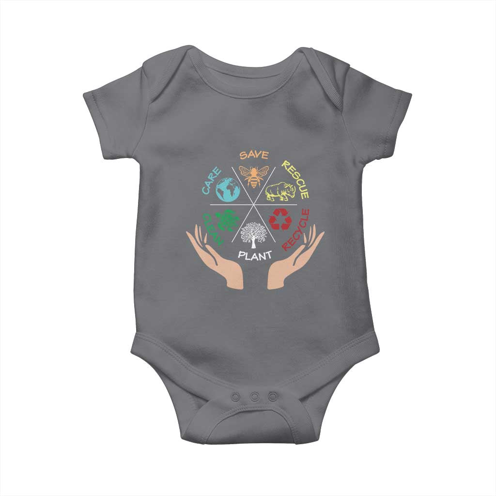 Save Bees Rescue Animals Recycle Plastic Plant Tree Baby Onesie Earth Day TS11 Charcoal Print Your Wear