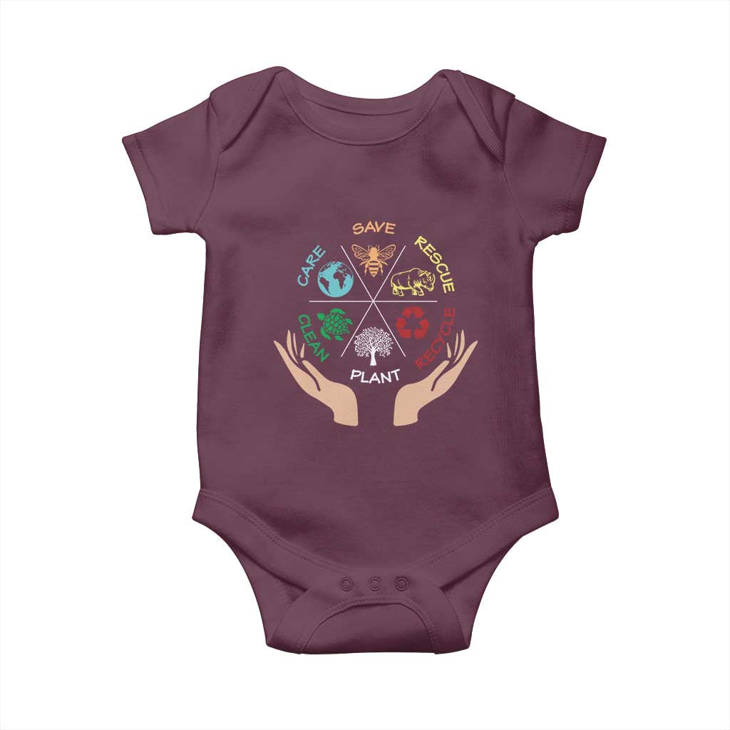 Save Bees Rescue Animals Recycle Plastic Plant Tree Baby Onesie Earth Day TS11 Maroon Print Your Wear