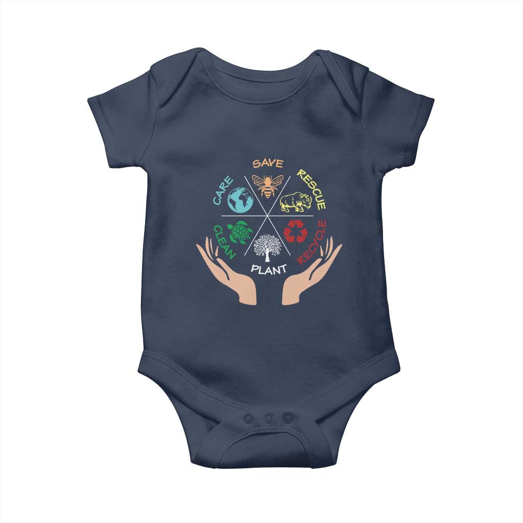 Save Bees Rescue Animals Recycle Plastic Plant Tree Baby Onesie Earth Day TS11 Navy Print Your Wear