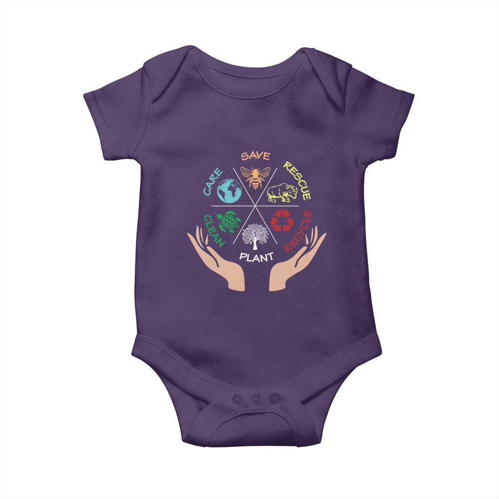 Save Bees Rescue Animals Recycle Plastic Plant Tree Baby Onesie Earth Day TS11 Purple Print Your Wear