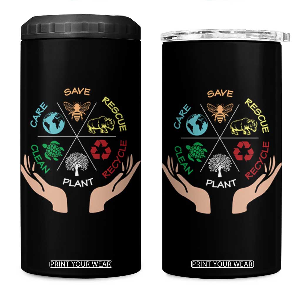 Save Bees Rescue Animals Recycle Plastic Plant Tree 4 in 1 Can Cooler Tumbler Earth Day TS11 One Size: 16 oz Black Print Your Wear