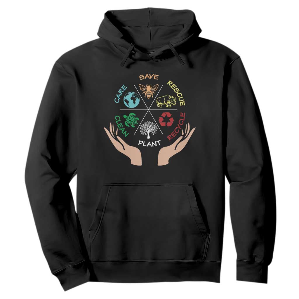 Save Bees Rescue Animals Recycle Plastic Plant Tree Hoodie Earth Day TS11 Black Print Your Wear