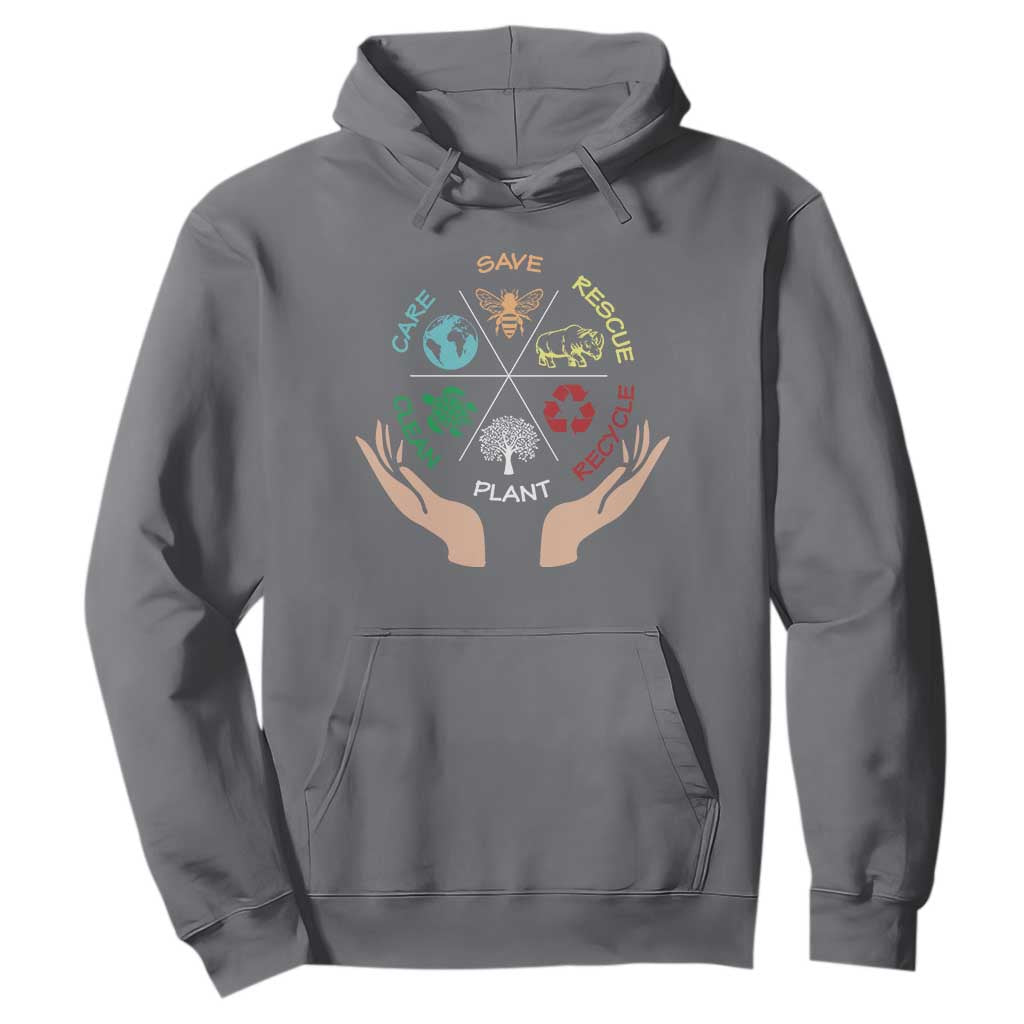 Save Bees Rescue Animals Recycle Plastic Plant Tree Hoodie Earth Day TS11 Charcoal Print Your Wear