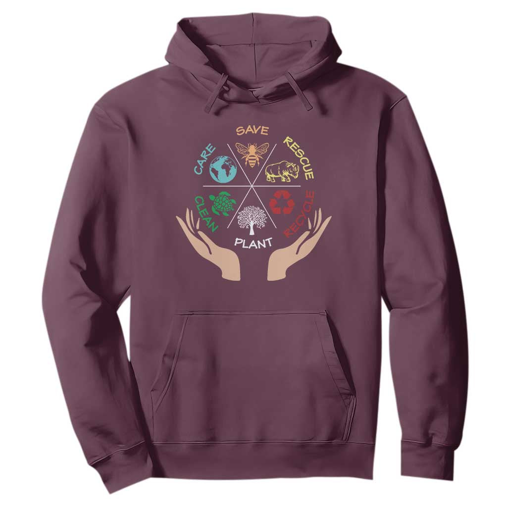 Save Bees Rescue Animals Recycle Plastic Plant Tree Hoodie Earth Day TS11 Maroon Print Your Wear