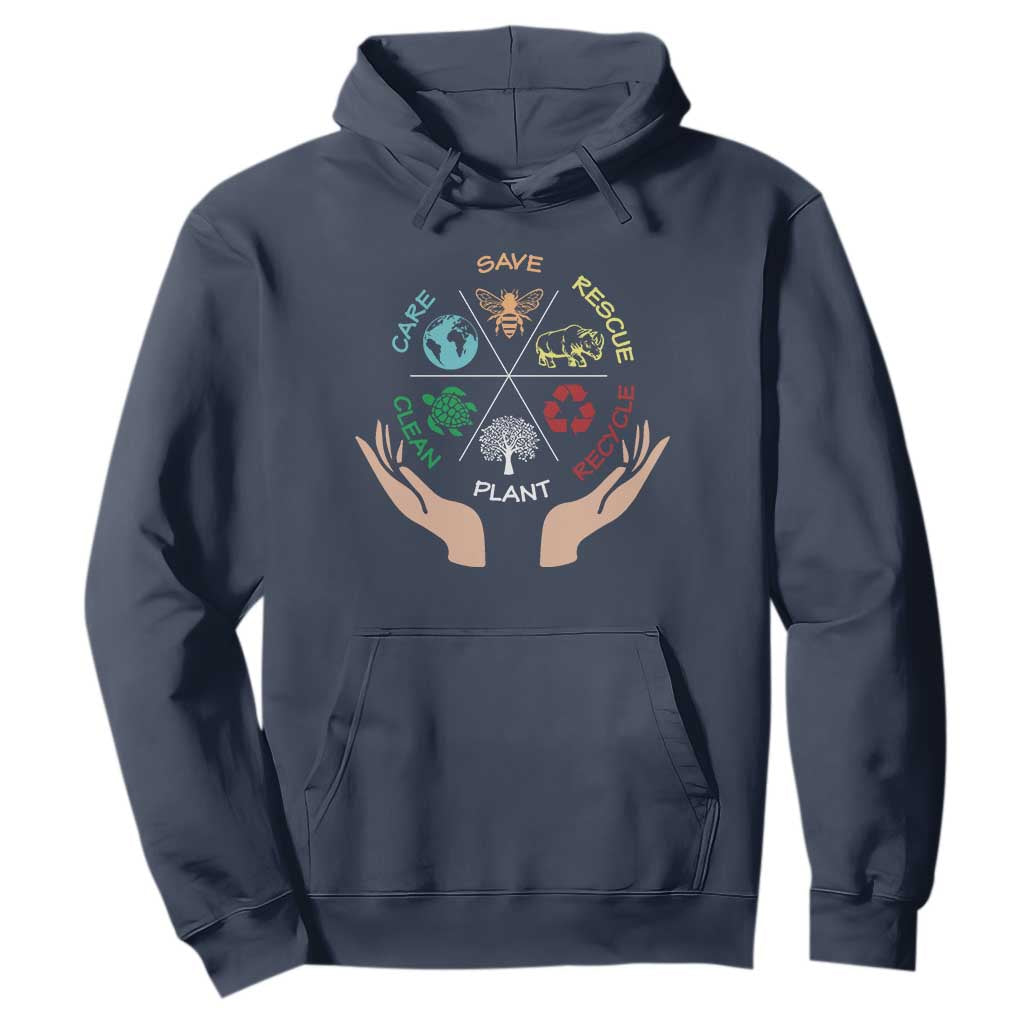Save Bees Rescue Animals Recycle Plastic Plant Tree Hoodie Earth Day TS11 Navy Print Your Wear