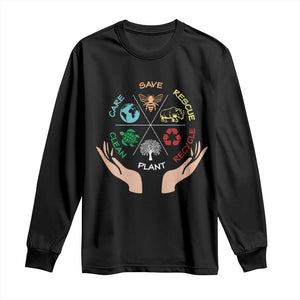 Save Bees Rescue Animals Recycle Plastic Plant Tree Long Sleeve Shirt Earth Day TS11 Black Print Your Wear