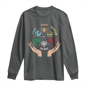 Save Bees Rescue Animals Recycle Plastic Plant Tree Long Sleeve Shirt Earth Day TS11 Dark Heather Print Your Wear