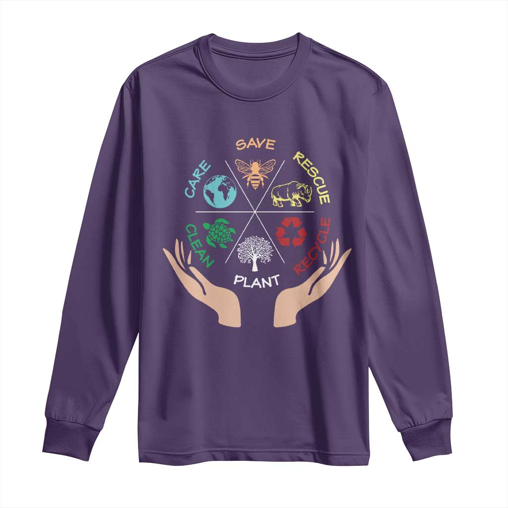 Save Bees Rescue Animals Recycle Plastic Plant Tree Long Sleeve Shirt Earth Day TS11 Purple Print Your Wear