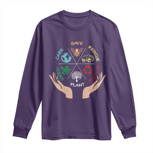 Save Bees Rescue Animals Recycle Plastic Plant Tree Long Sleeve Shirt Earth Day TS11 Purple Print Your Wear