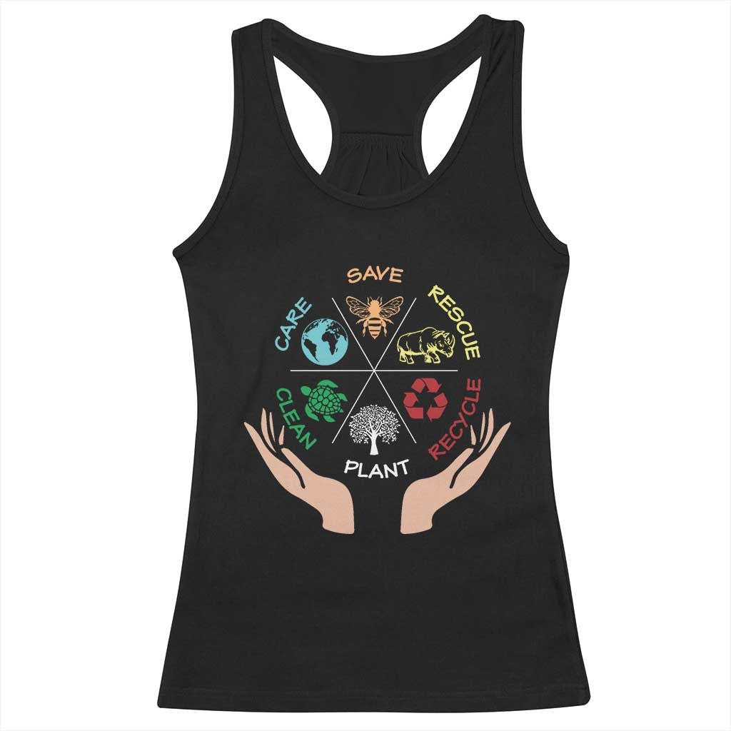 Save Bees Rescue Animals Recycle Plastic Plant Tree Racerback Tank Top Earth Day TS11 Black Print Your Wear