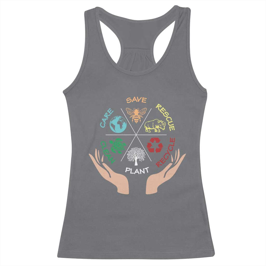 Save Bees Rescue Animals Recycle Plastic Plant Tree Racerback Tank Top Earth Day TS11 Charcoal Print Your Wear