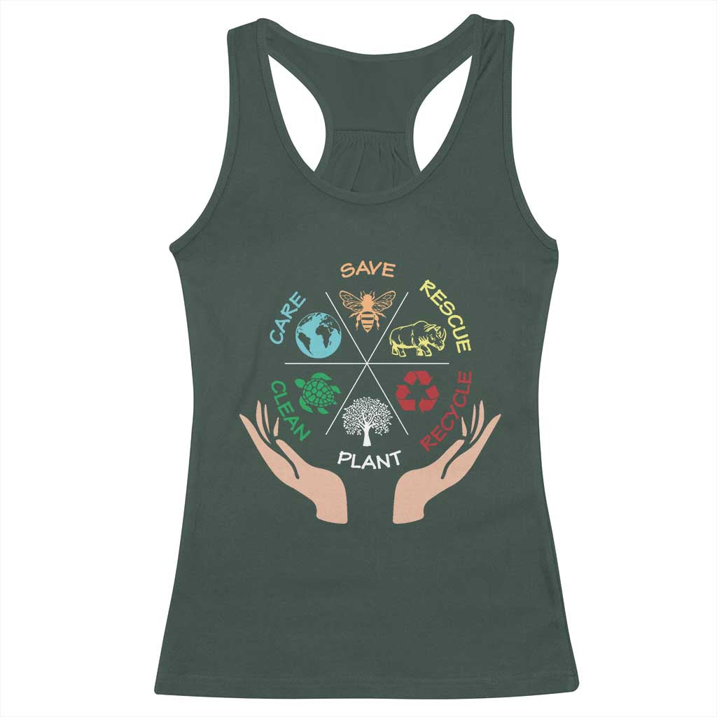 Save Bees Rescue Animals Recycle Plastic Plant Tree Racerback Tank Top Earth Day TS11 Dark Forest Green Print Your Wear