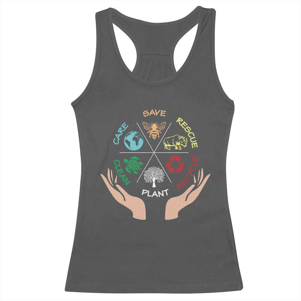 Save Bees Rescue Animals Recycle Plastic Plant Tree Racerback Tank Top Earth Day TS11 Dark Heather Print Your Wear