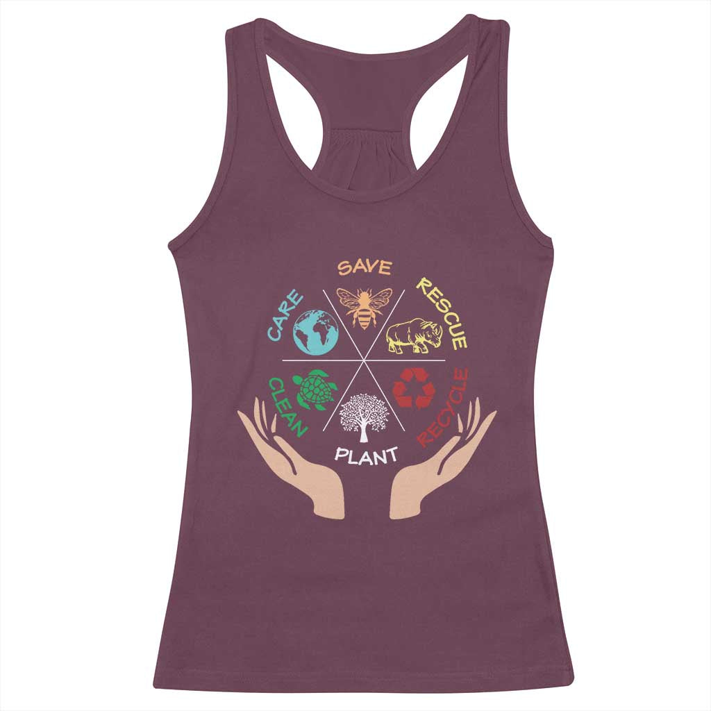 Save Bees Rescue Animals Recycle Plastic Plant Tree Racerback Tank Top Earth Day TS11 Maroon Print Your Wear