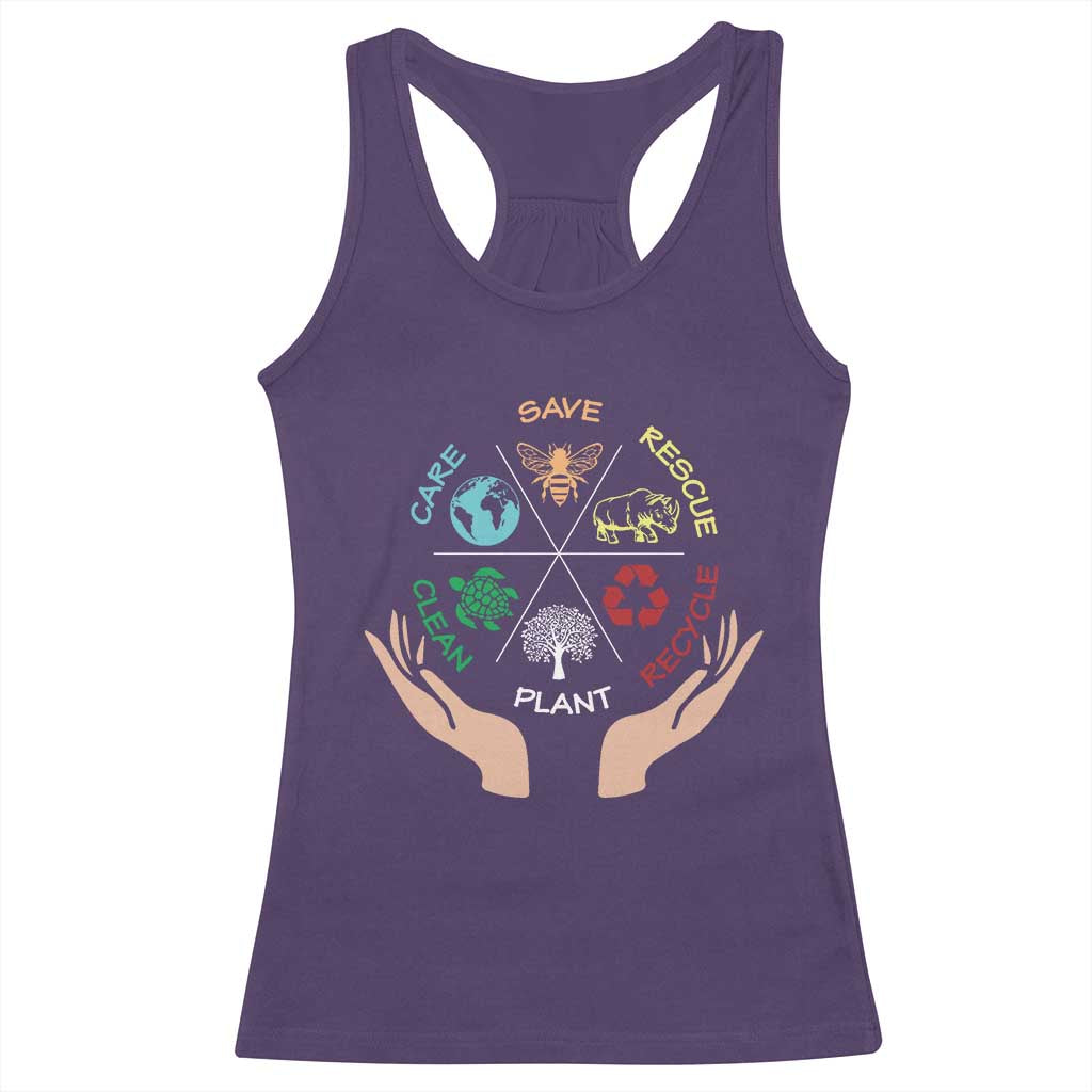 Save Bees Rescue Animals Recycle Plastic Plant Tree Racerback Tank Top Earth Day TS11 Purple Print Your Wear