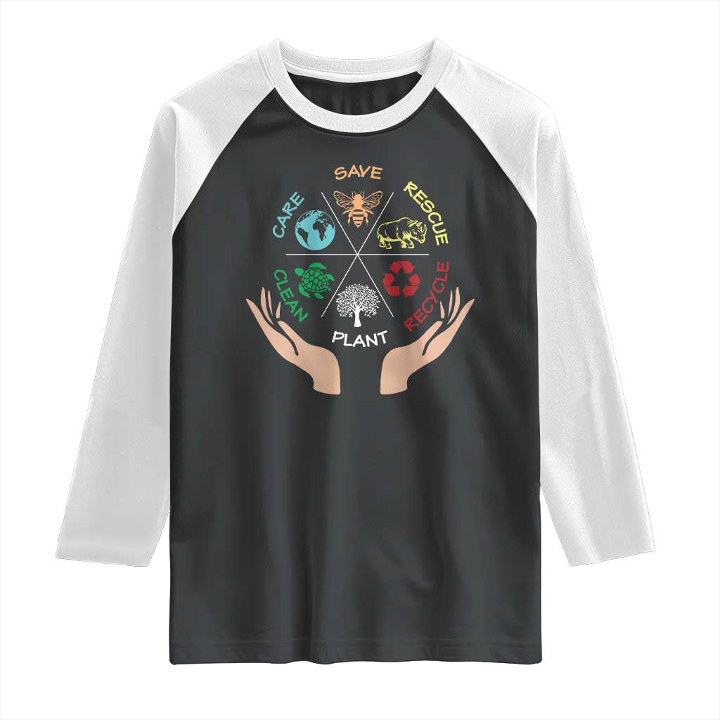 Save Bees Rescue Animals Recycle Plastic Plant Tree Raglan Shirt Earth Day TS11 Black White Print Your Wear