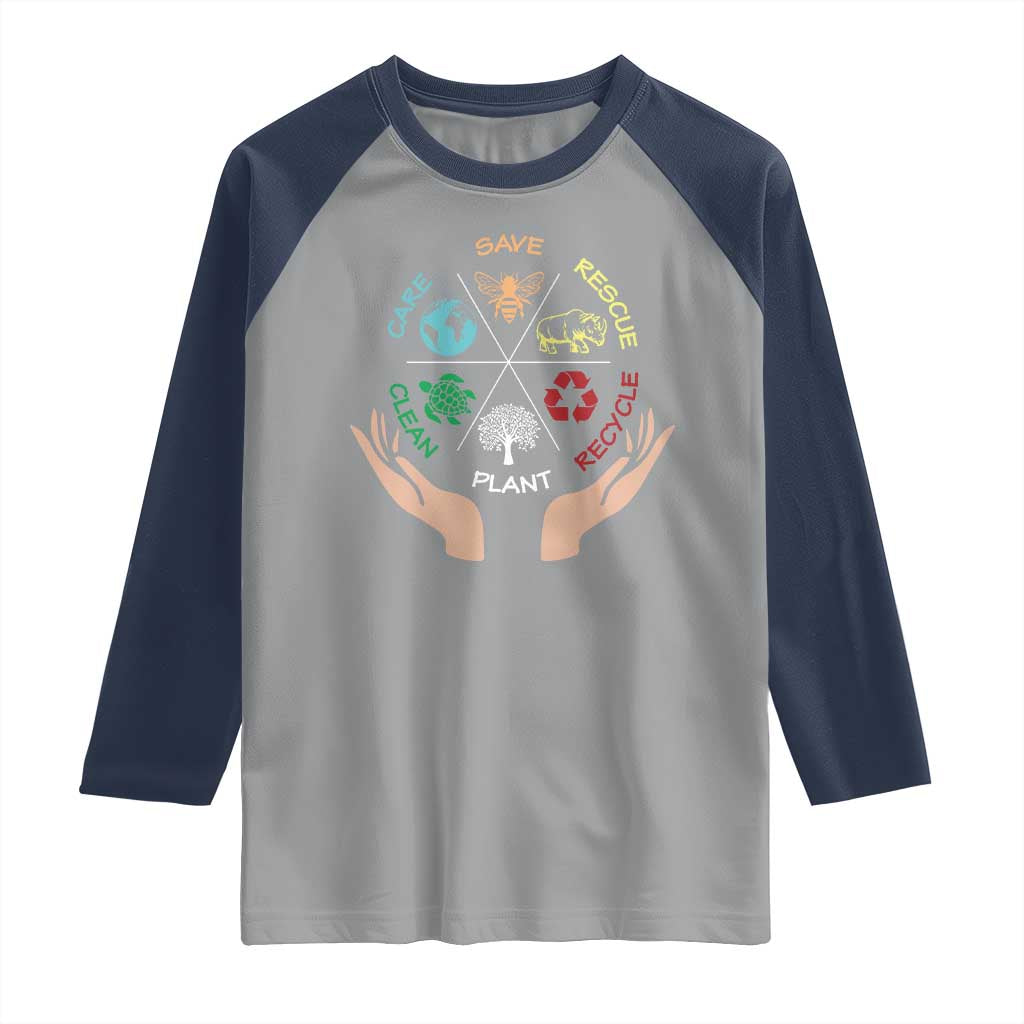 Save Bees Rescue Animals Recycle Plastic Plant Tree Raglan Shirt Earth Day TS11 Sport Gray Navy Print Your Wear