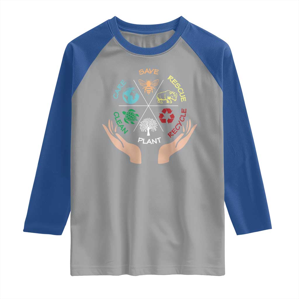 Save Bees Rescue Animals Recycle Plastic Plant Tree Raglan Shirt Earth Day TS11 Sport Gray Royal Print Your Wear