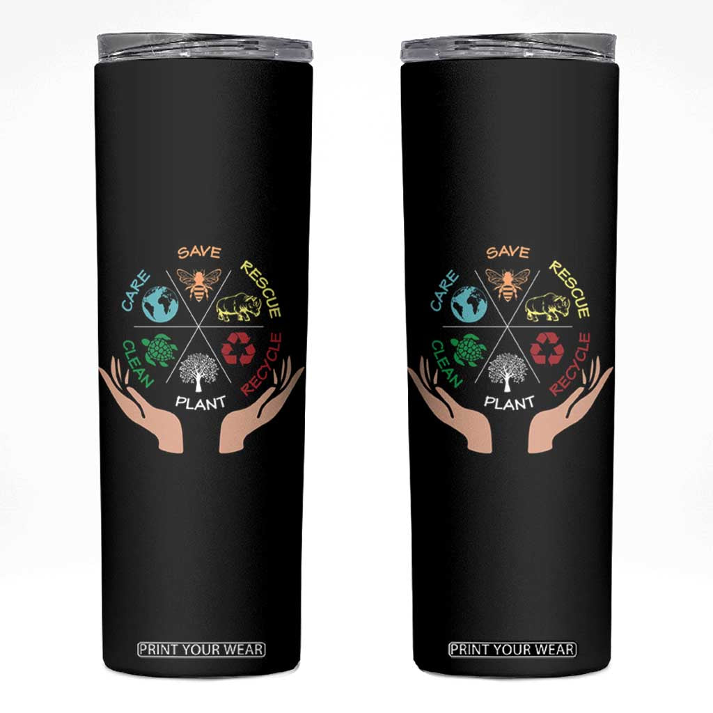 Save Bees Rescue Animals Recycle Plastic Plant Tree Skinny Tumbler Earth Day TS11 Black Print Your Wear