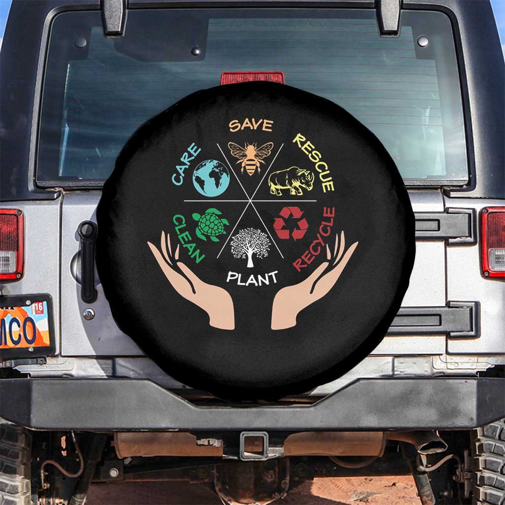 Save Bees Rescue Animals Recycle Plastic Plant Tree Spare Tire Cover Earth Day TS11 No hole Black Print Your Wear