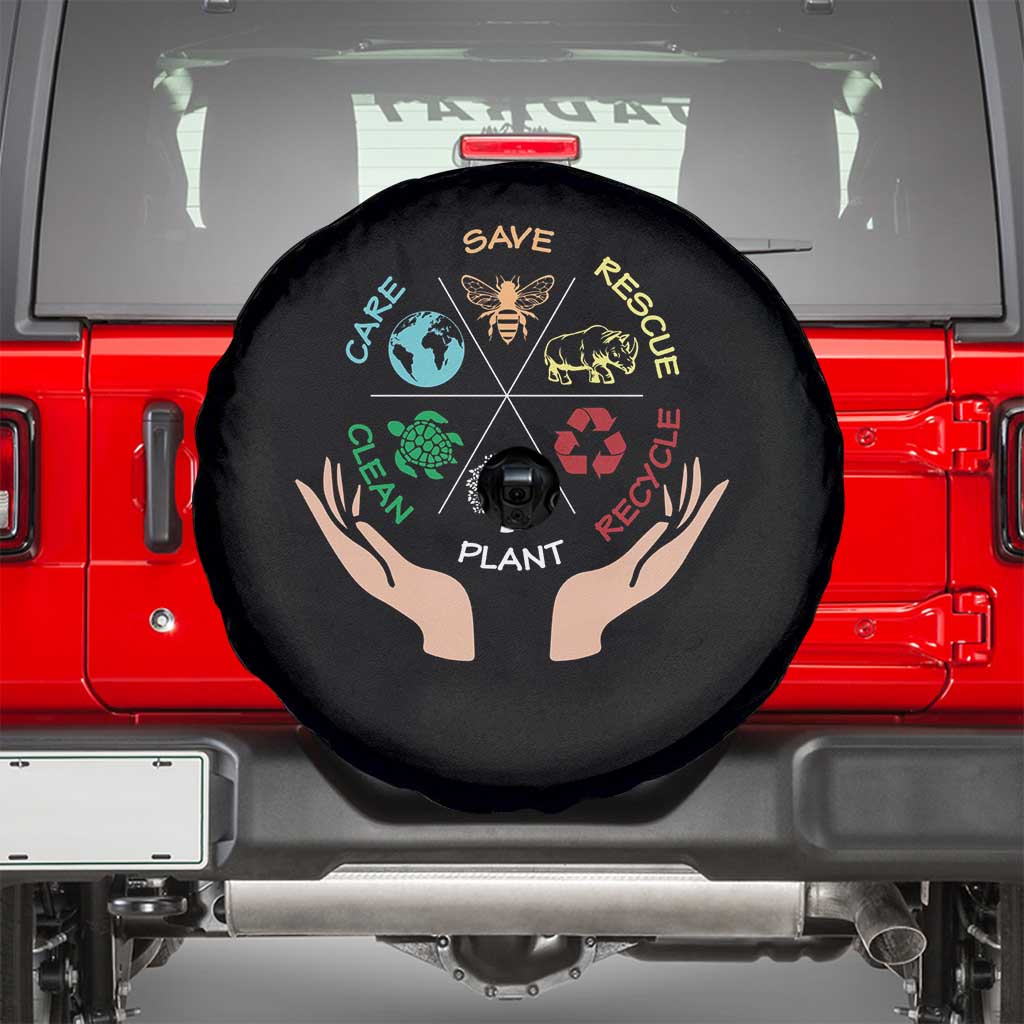 Save Bees Rescue Animals Recycle Plastic Plant Tree Spare Tire Cover Earth Day TS11 Black Print Your Wear