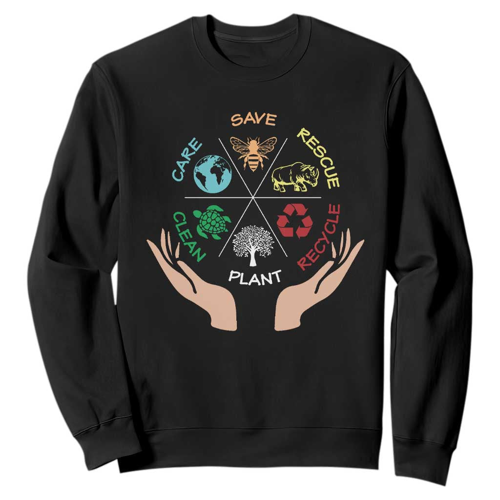 Save Bees Rescue Animals Recycle Plastic Plant Tree Sweatshirt Earth Day TS11 Black Print Your Wear
