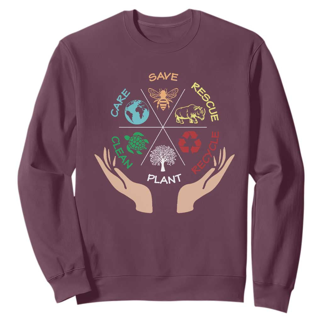 Save Bees Rescue Animals Recycle Plastic Plant Tree Sweatshirt Earth Day TS11 Maroon Print Your Wear