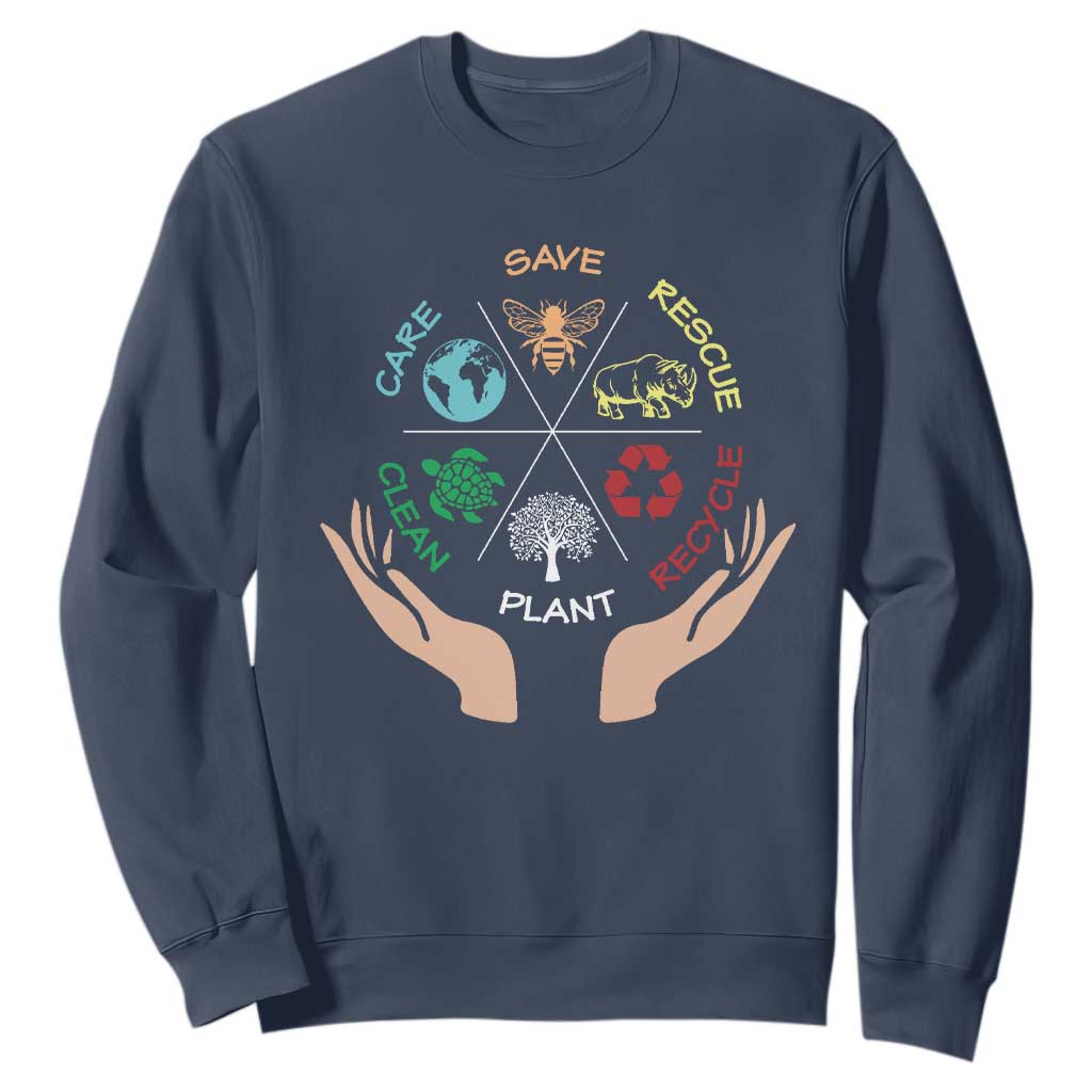 Save Bees Rescue Animals Recycle Plastic Plant Tree Sweatshirt Earth Day TS11 Navy Print Your Wear