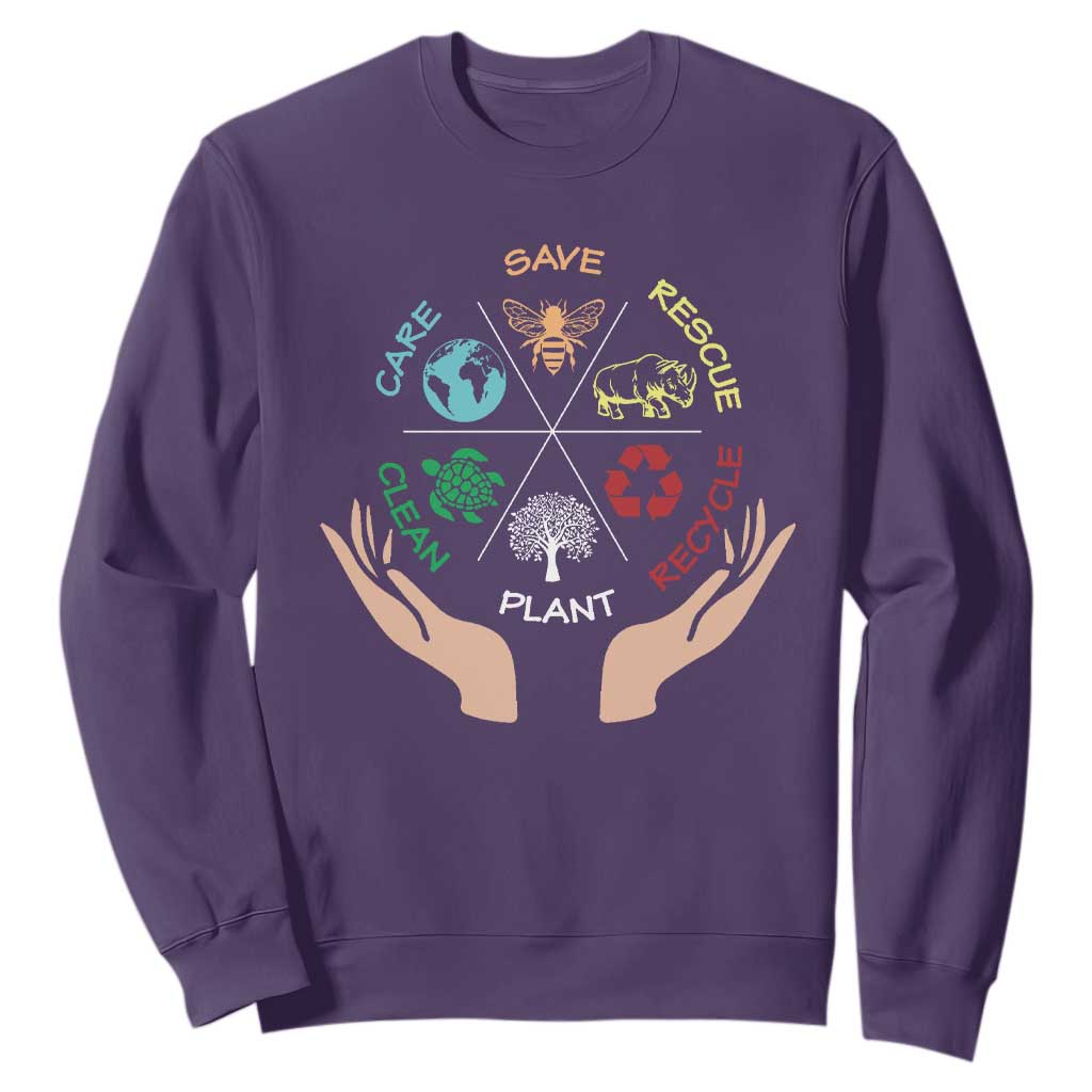 Save Bees Rescue Animals Recycle Plastic Plant Tree Sweatshirt Earth Day TS11 Purple Print Your Wear