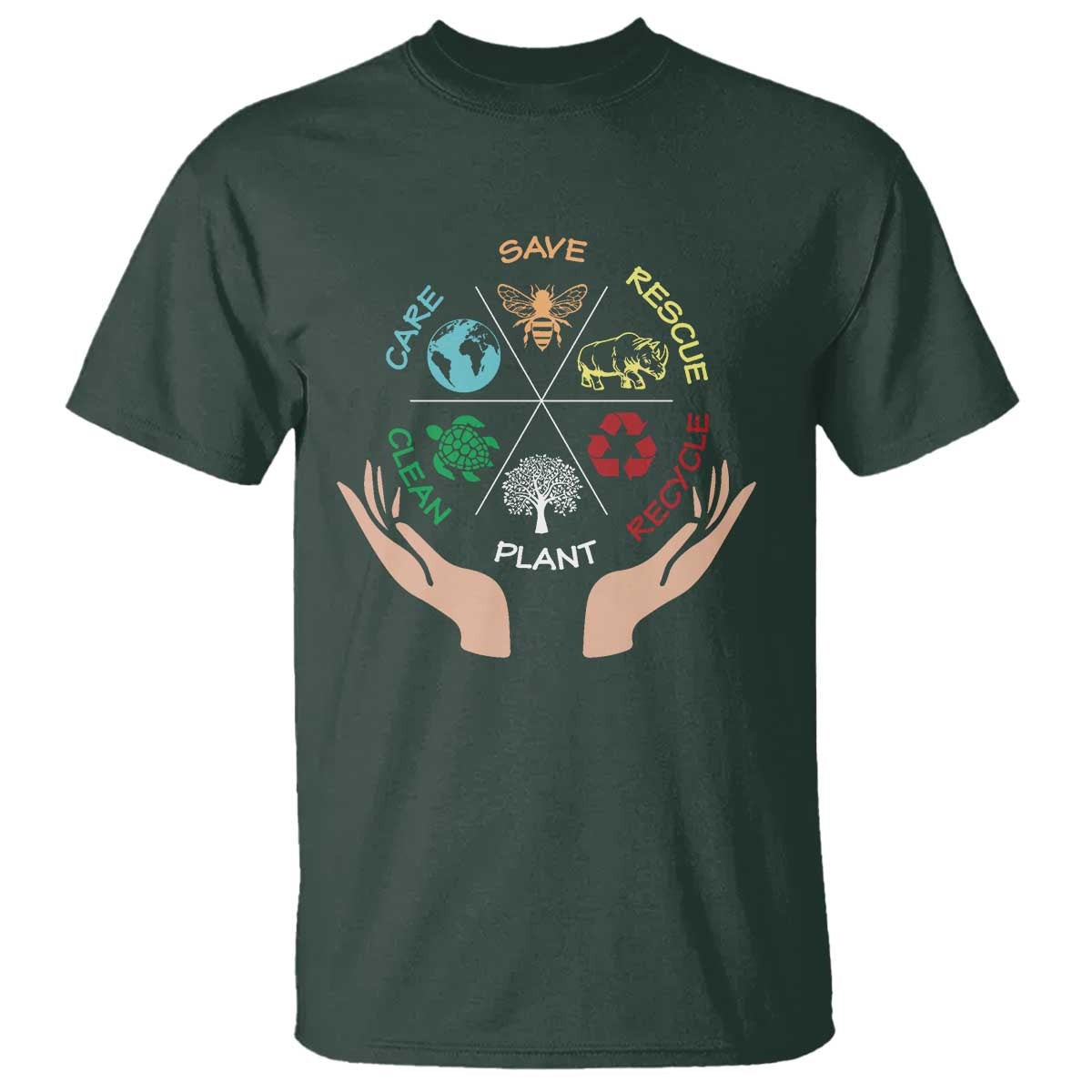 Save Bees Rescue Animals Recycle Plastic Plant Tree T Shirt Earth Day TS11 Dark Forest Green Print Your Wear
