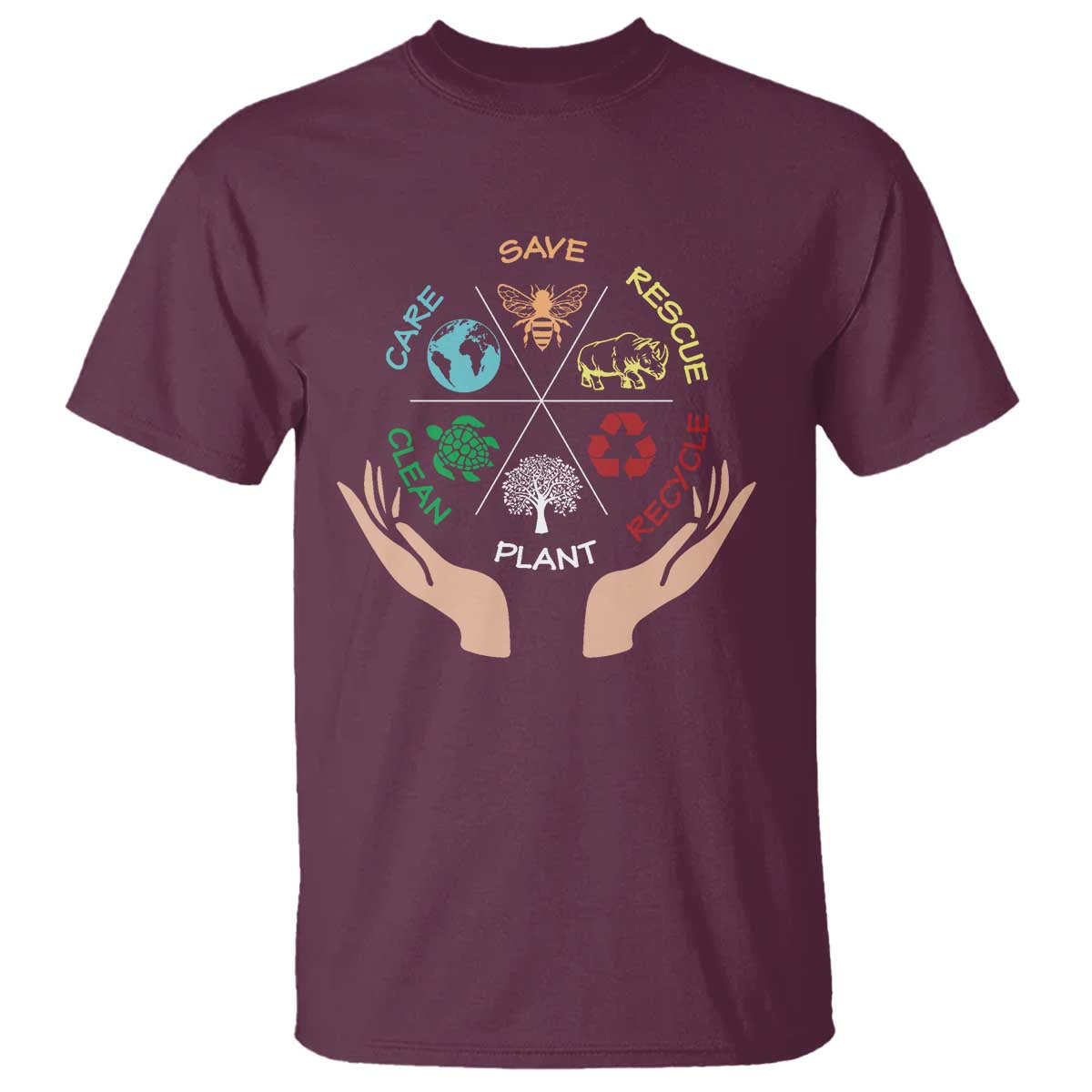 Save Bees Rescue Animals Recycle Plastic Plant Tree T Shirt Earth Day TS11 Maroon Print Your Wear
