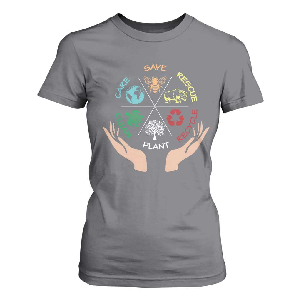 Save Bees Rescue Animals Recycle Plastic Plant Tree T Shirt For Women Earth Day TS11 Charcoal Print Your Wear