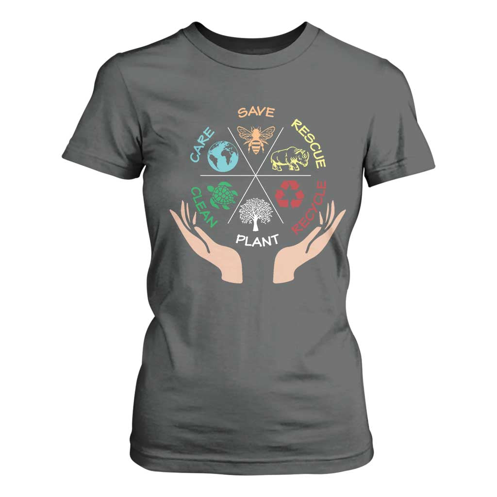Save Bees Rescue Animals Recycle Plastic Plant Tree T Shirt For Women Earth Day TS11 Dark Heather Print Your Wear