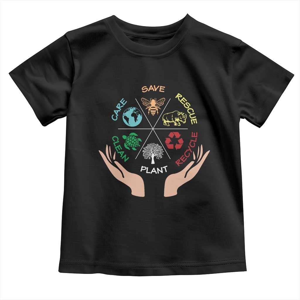 Save Bees Rescue Animals Recycle Plastic Plant Tree Toddler T Shirt Earth Day TS11 Black Print Your Wear