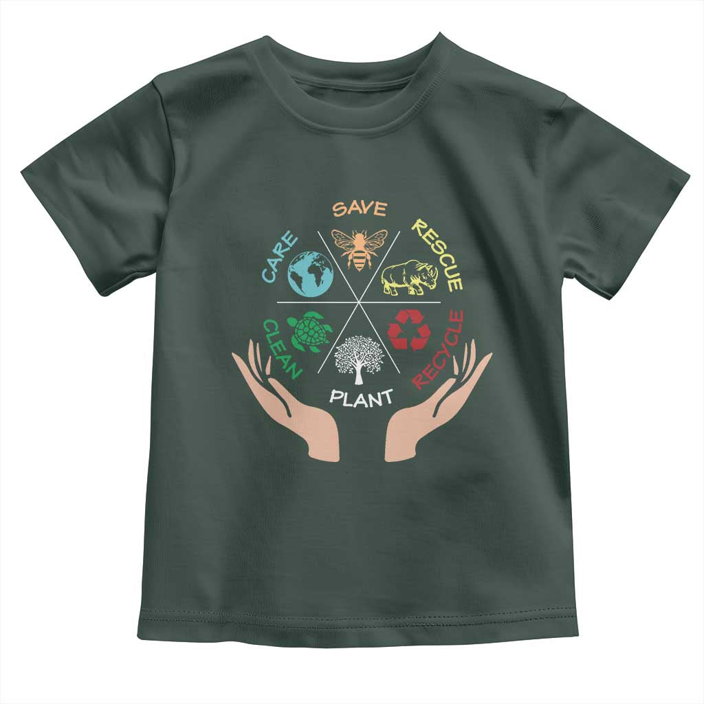 Save Bees Rescue Animals Recycle Plastic Plant Tree Toddler T Shirt Earth Day TS11 Dark Forest Green Print Your Wear