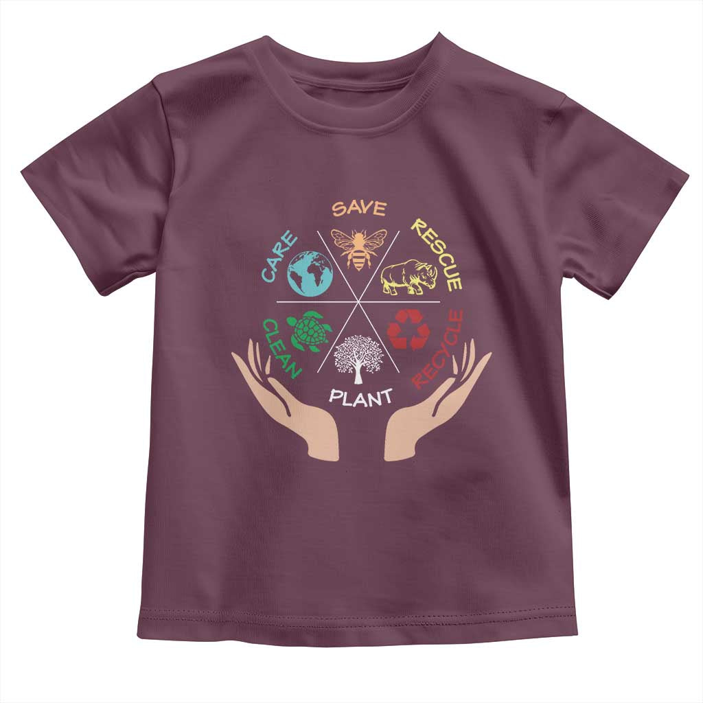 Save Bees Rescue Animals Recycle Plastic Plant Tree Toddler T Shirt Earth Day TS11 Maroon Print Your Wear