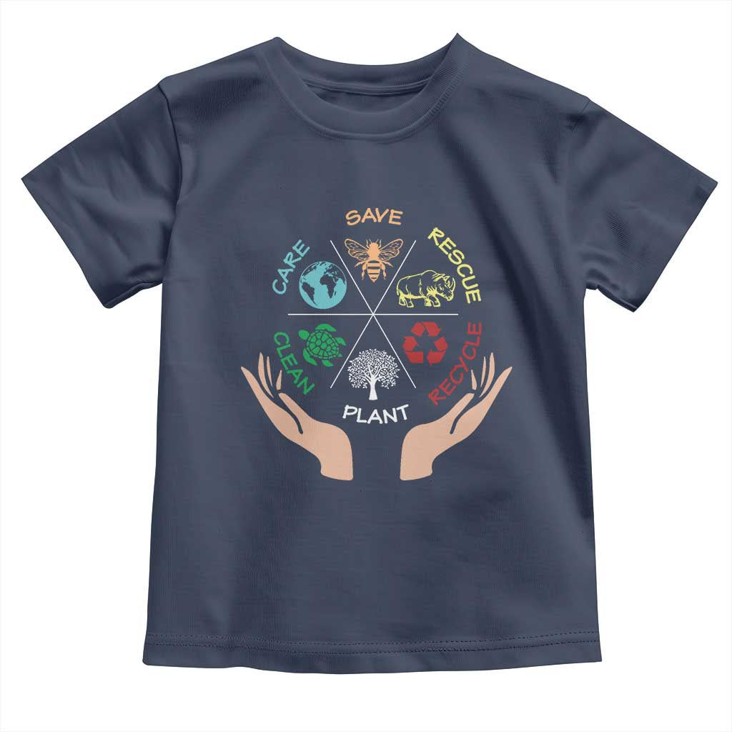 Save Bees Rescue Animals Recycle Plastic Plant Tree Toddler T Shirt Earth Day TS11 Navy Print Your Wear