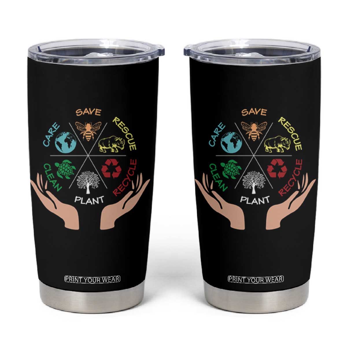 Save Bees Rescue Animals Recycle Plastic Plant Tree Tumbler Cup Earth Day TS11 Black Print Your Wear