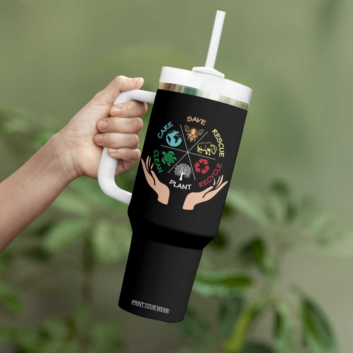 Save Bees Rescue Animals Recycle Plastic Plant Tree Tumbler With Handle Earth Day TS11 Print Your Wear