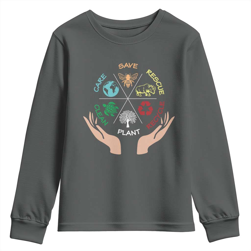 Save Bees Rescue Animals Recycle Plastic Plant Tree Youth Sweatshirt Earth Day TS11 Dark Heather Print Your Wear