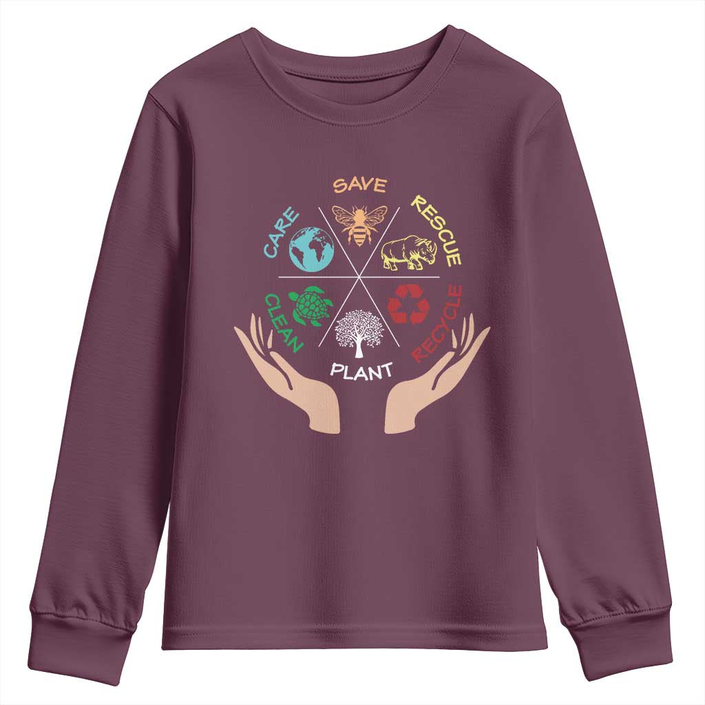 Save Bees Rescue Animals Recycle Plastic Plant Tree Youth Sweatshirt Earth Day TS11 Maroon Print Your Wear